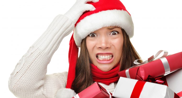 Christmas stress – busy santa woman